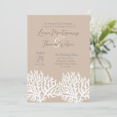 Invitation Elégante plage nautique Mariage corail de mer blan (Debout devant)