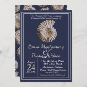 Invitation Elégante plage nautique Tan Seashell Mariage (Devant / Derrière)
