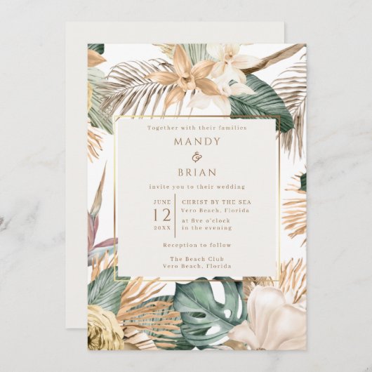 Invitation Elégante Plage Tropicale Destination Mariage (Devant / Derrière)