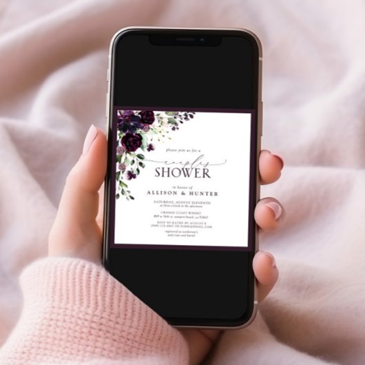 Invitation Elégante Plum Purple Aquarelle Couples Douche