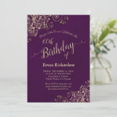 Invitation Elégante Plum Purple & Or Milestone Anniversaire (Debout devant)