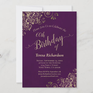 Invitation Elégante Plum Purple & Or Milestone Anniversaire