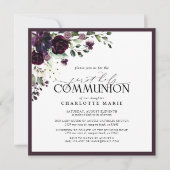 Invitation Élégante Plum violet Floral Première Sainte Commun (Devant)