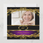 Invitation Élégante Plum violet Noir Or 60e fête d'anniversai (Devant)