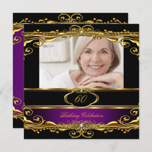 Invitation Élégante Plum violet Noir Or 60e fête d'anniversai