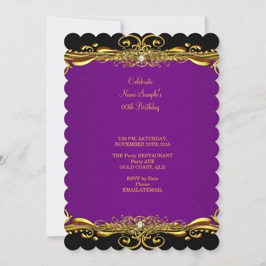 Invitation Élégante Plum violet Noir Or 60e fête d'anniversai (Dos)
