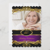 Invitation Élégante Plum violet Noir Or 60e fête d'anniversai (Devant)