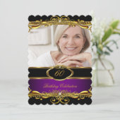 Invitation Élégante Plum violet Noir Or 60e fête d'anniversai (Debout devant)