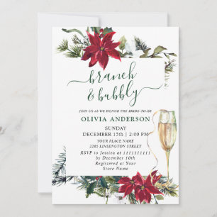 Invitation Elégante Poinsettia Aquarelle Rouge Brunch & Bubbl