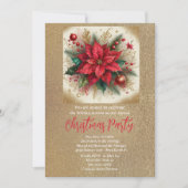 Invitation Elégante Poinsettia et Parties scintillant d'or (Devant)
