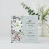 Invitation Elégante Poinsettia Florale Décembre 90 Anniversai (Debout devant)