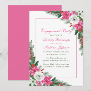 Invitation Élégante Poinsettia Pink Christmas Engagement Part