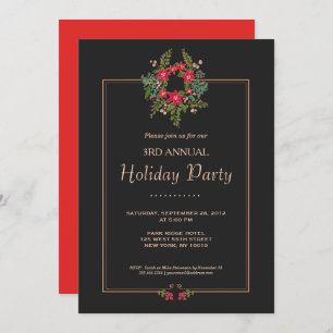 Invitation Elégante Poinsettia Wreath Black Fête de Fêtes