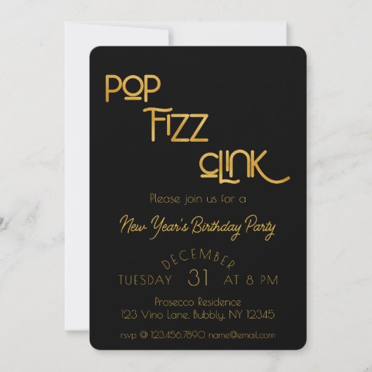 Invitation Elégante Pop Fizz Clink fête d'anniversaire (Devant)