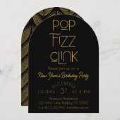 Invitation Élégante Pop Fizz Clink fête du Nouvel An (Devant / Derrière)