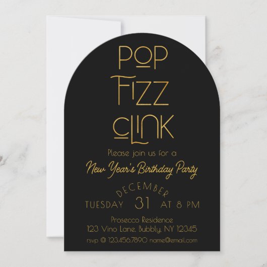 Invitation Élégante Pop Fizz Clink fête du Nouvel An (Devant)