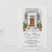 Invitation Elégante porte aquarelle Maison ouverte de Noël (Devant / Derrière)
