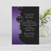 Invitation Élégante poule d'argent violet tourbillons Noir No (Debout devant)