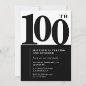 Invitation élégante pour 100e anniversaire Noir Mo (Devant)