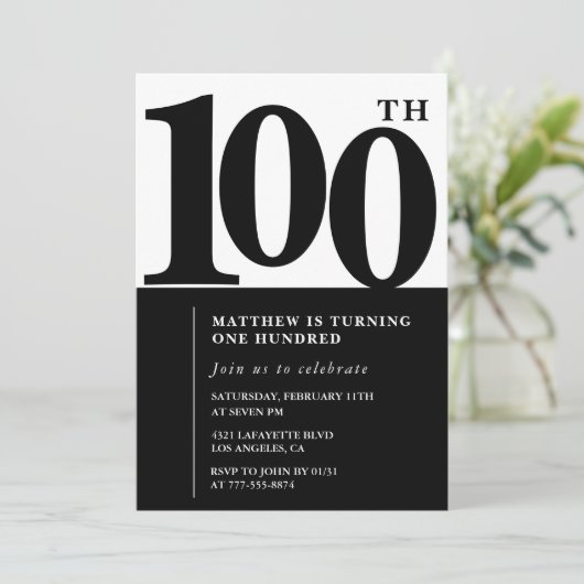 Invitation élégante pour 100e anniversaire Noir Mo (Debout devant)