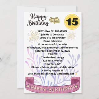 Invitation élégante pour 15e anniversaire – Fleurs