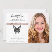 Invitation élégante pour 21 ans avec photo rose et (Devant)