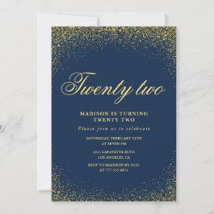 Invitation élégante pour 22 ans avec paillettes or
