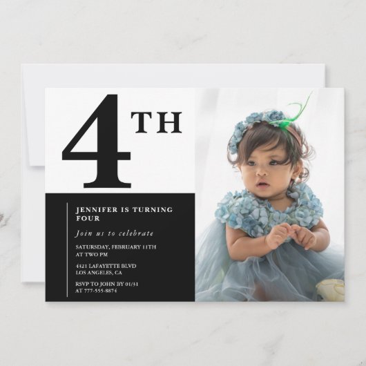 Invitation élégante pour 4 ans fille chic photo (Devant)