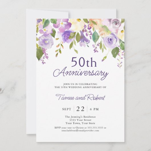 Invitation élégante pour 50 ans de mariage violet (Devant)