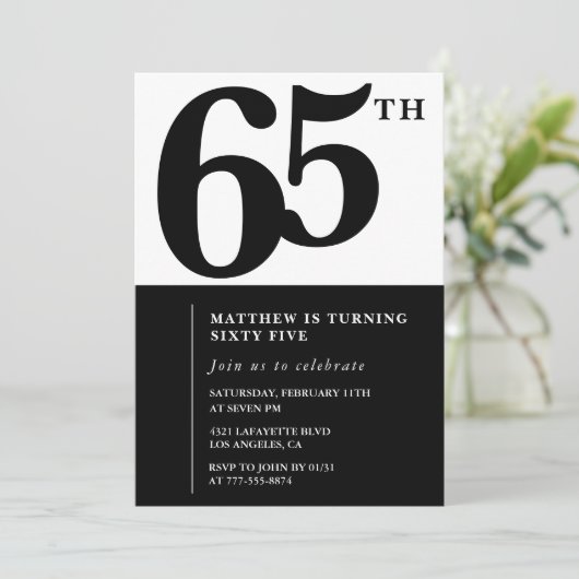 Invitation élégante pour 65e anniversaire Black Ch (Debout devant)