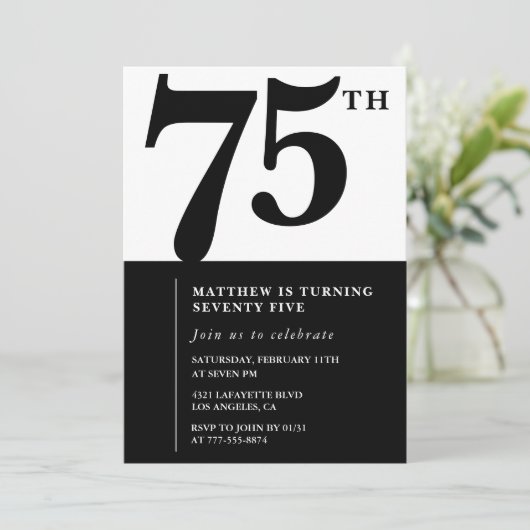 Invitation élégante pour 75e anniversaire Black Ch (Debout devant)