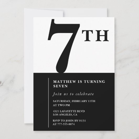 Invitation élégante pour 7ème anniversaire Black C (Devant)