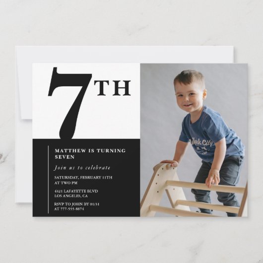 Invitation élégante pour 7ème anniversaire Black C (Devant)