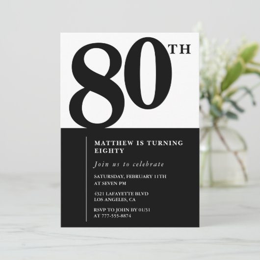 Invitation élégante pour 80e anniversaire Black Ch (Debout devant)