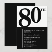 Invitation élégante pour 80e anniversaire Black Ch (Devant / Derrière)