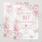 Invitation élégante pour 80e anniversaire papillon (Devant / Derrière)
