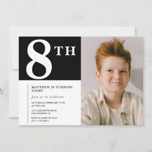 Invitation élégante pour 8 ans Garçon Noir Photo