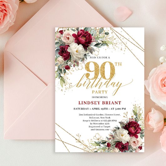Invitation élégante pour 90e anniversaire avec fle