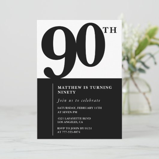 Invitation élégante pour 90e anniversaire Black Ch (Debout devant)