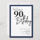 Invitation élégante pour 90e anniversaire noir ble (Devant)