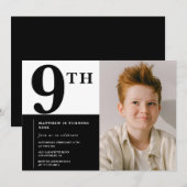 Invitation élégante pour 9 ans Black Chic Moderne (Devant / Derrière)