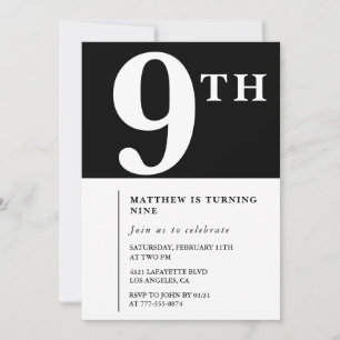 Invitation élégante pour 9ème anniversaire Garçon