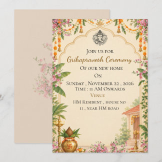 Invitation élégante pour la cérémonie de Grihaprav