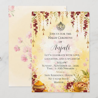 Invitation élégante pour la cérémonie Haldi d'un m