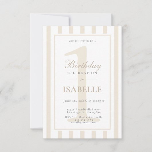 Invitation élégante pour le 1er anniversaire avec (Devant)