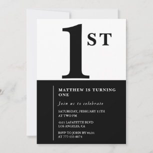 Invitation élégante pour le 1er anniversaire Black