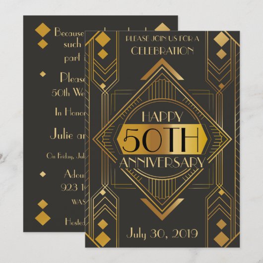 Invitation élégante pour le 50e anniversaire Art D (Devant / Derrière)