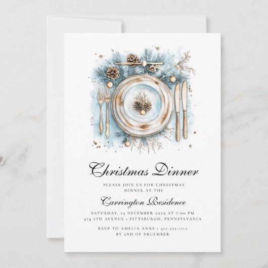 Invitation élégante pour le dîner de Noël (Devant)