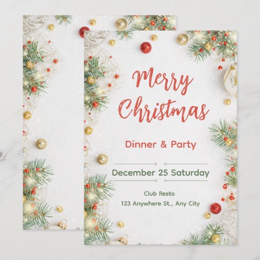 Invitation élégante pour le dîner de Noël (Devant / Derrière)