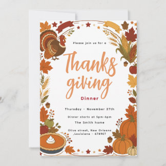 Invitation élégante pour le dîner de Thanksgiving